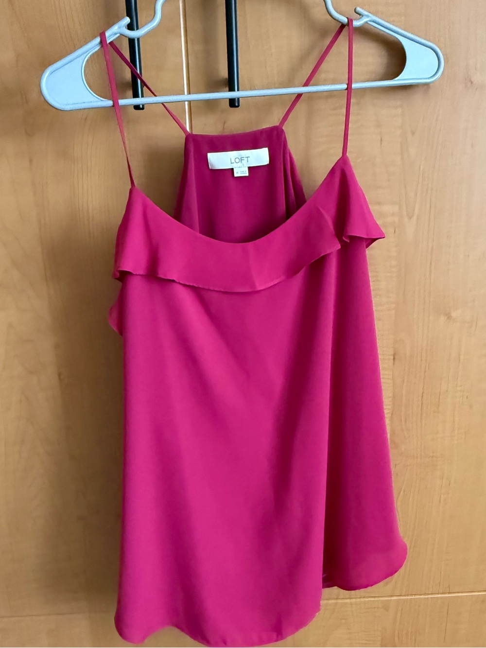 LOFT Women's Pink Ruffle-Trim Spaghetti Strap Top - M